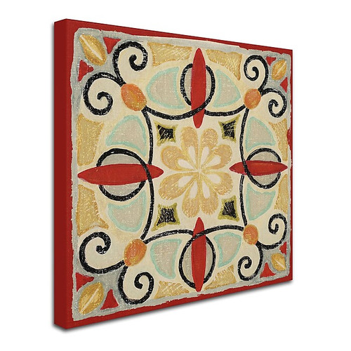 Trademark Daphne Brissonnet "Bohemian Rooster Tile Square II" Gallery-Wrapped Canvas Art, 14" x 14" (65dcf757e8837636b11a2616_ud)