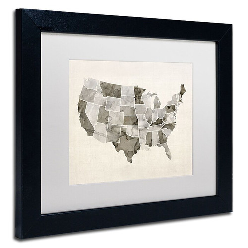 Trademark Michael Tompsett "United States Watercolor Map" Art, White Matte W/Black Frame, 11" x 14" (65dcf791e8837636b11a2701_ud)