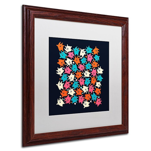 Trademark Carla Martell "Tiny Tumbling Kittens" Art, White Matte W/Wood Frame, 16" x 16" (65dcf812e8837636b11a2959_ud)