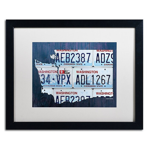 Trademark Fine Art ''Washington License Plate Map'' by Design Turnpike 16" x 20" White Matted Black Frame (ALI1325-B1620MF)