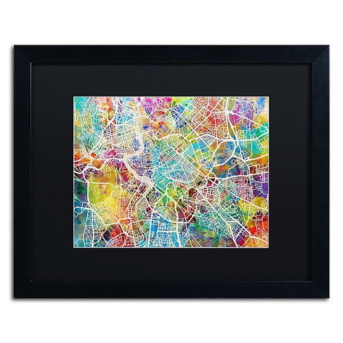 Trademark Fine Art ''Rome Italy Street Map II'' by Michael Tompsett 16" x 20" Black Matted Black Frame (MT0853-B1620BMF)