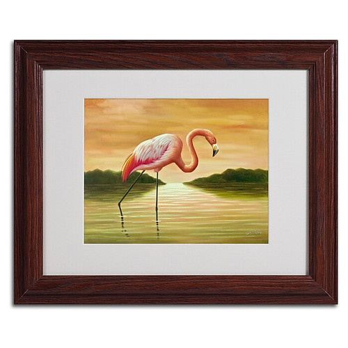 Trademark Victor Giton "Pink Flamingo" Art, White Matte With Wood Frame, 11" x 14" (65dcf8d2e8837636b11a2cd5_ud)