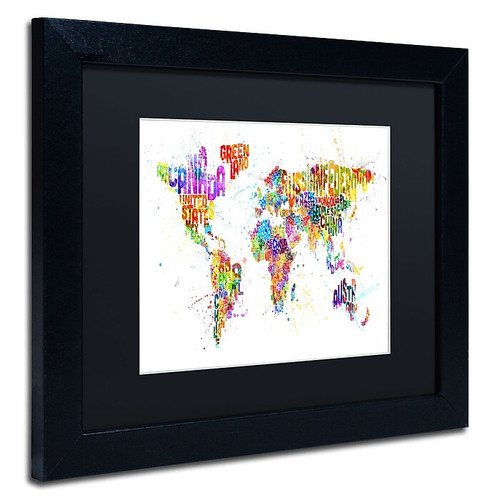 Trademark Michael Tompsett "Paint Splashes Text..World" Art, Black Matte W/Black Frame, 11" x 14" (65dcf8dee8837636b11a2cfd_ud)