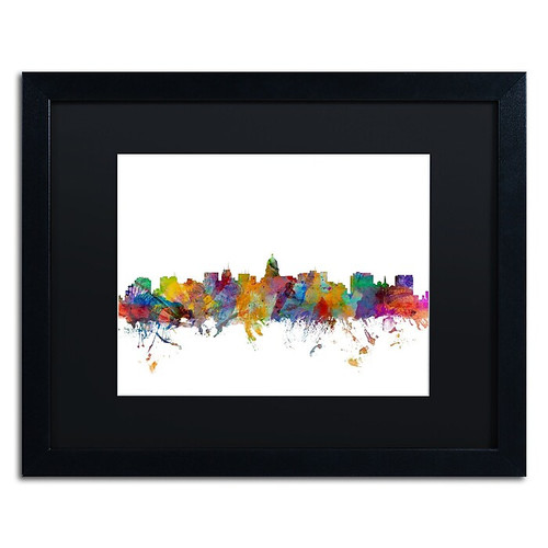 Trademark Fine Art ''Madison Wisconsin Skyline'' by Michael Tompsett 16" x 20" Black Matted Black Frame (MT0577-B1620BMF)