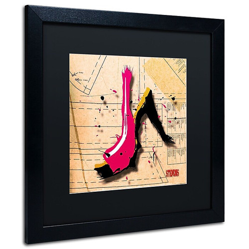 Trademark Roderick Stevens "Suede Heel Pink" Art, Black Matte With Black Frame, 16" x 16" (65dcfa2ce8837636b11a331b_ud)