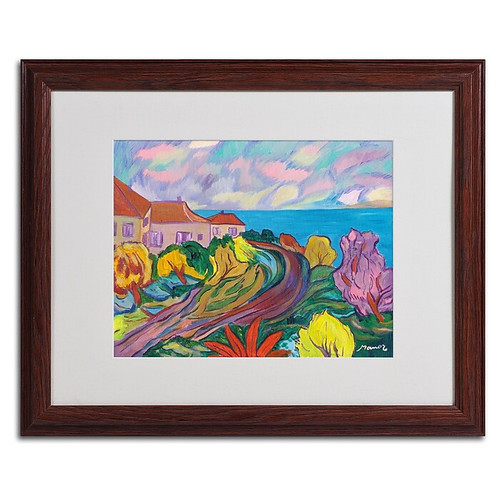 Trademark Manor Shadian "Winding Path by Ocean" Art, White Matte W/Wood Frame, 16" x 20" (65dcfa39e8837636b11a335f_ud)