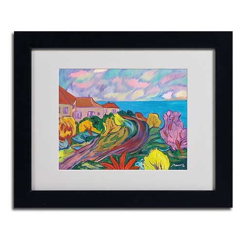 Trademark Manor Shadian "Winding Path by Ocean" Art, White Matte W/Black Frame, 11" x 14" (65dcfa5de8837636b11a3405_ud)
