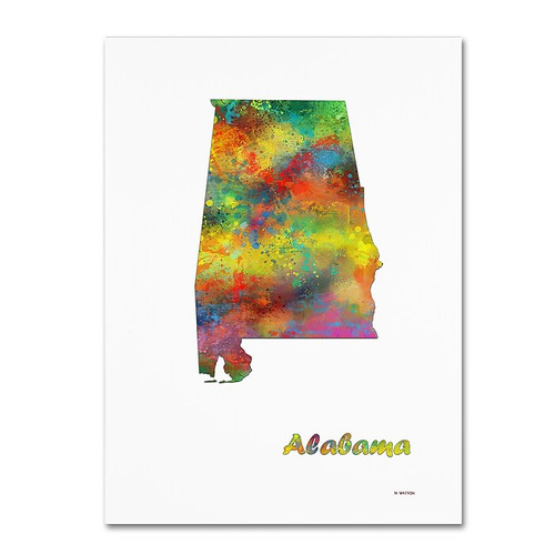 Trademark Fine Art Marlene Watson 'Alabama State Map-1' 14" x 19" Canvas Stretched (190836212422)
