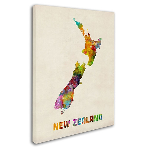 Trademark Michael Tompsett "New Zealand Watercolor Map" Gallery-Wrapped Canvas Art, 24" x 32" (65dcfac0e8837636b11a35d3_ud)