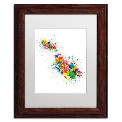 Trademark Fine Art ''Malta Map Paint Splashes'' by Michael Tompsett 11" x 14" White Matted Wood Frame (MT0508-W1114MF)