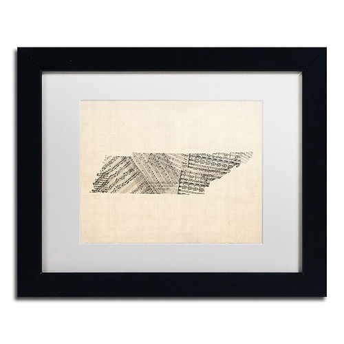 Trademark Fine Art ''Old Sheet Music Map of Tennessee'' by Michael Tompsett 11"x14" Black Frame (MT0758-B1114MF)
