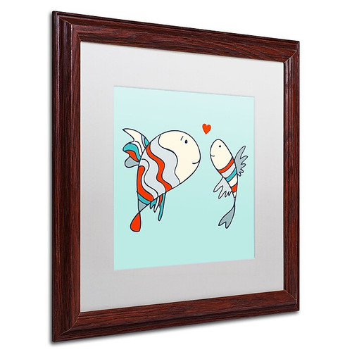 Trademark Carla Martell "Two Little Love Fish" Art, White Matte W/Wood Frame, 16" x 16" (65dcfc2ae8837636b11a3c73_ud)