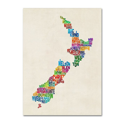 Trademark Fine Art Michael Tompsett 'New Zealand Typography Map' 14" x 19" Canvas Stretched (190836014491)