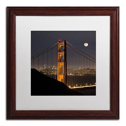 Trademark Fine Art ''Golden Gate and Moon'' by Moises Levy 16" x 16" White Matted Wood Frame (ALI1110-W1616MF)