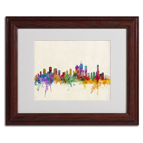 Trademark Michael Tompsett "Brisbane Skyline" Art, White Matte W/Wood Frame, 11" x 14" (65dcfd19e8837636b11a40a7_ud)