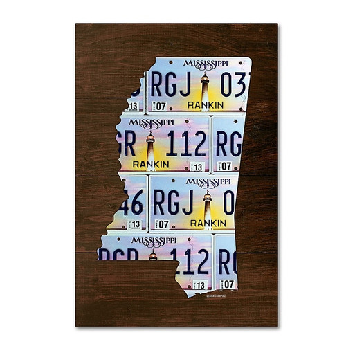 Trademark Fine Art ''Mississippi License Plate Map'' by Design Turnpike 22" x 32" Canvas Art (ALI1319-C2232GG)