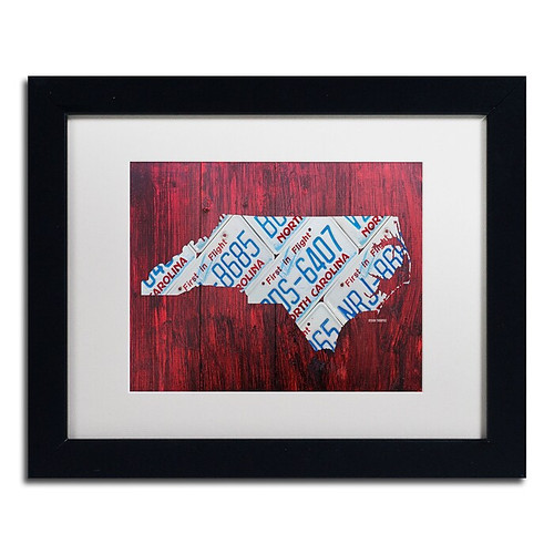 Trademark Fine Art ''North Carolina License Plate Map'' by Design Turnpike 11" x 14" White Matted Black Frame (ALI1320-B1114MF)