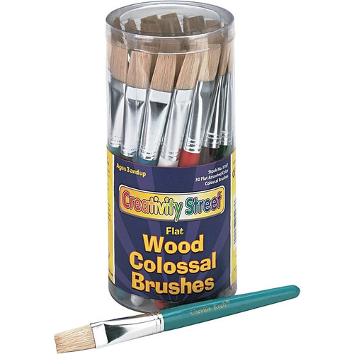 Creativity Street Wood Handle Colossal Flat Brushes, Assorted Colors, 30 Brushes/Canister (CKC5167)