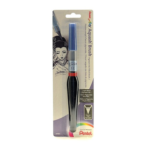 Pentel Aquash Water Brush Medium Fine Point, Filled With Light Black Pigment Ink [Pack Of 2] (2PK-FRHMNBPA)