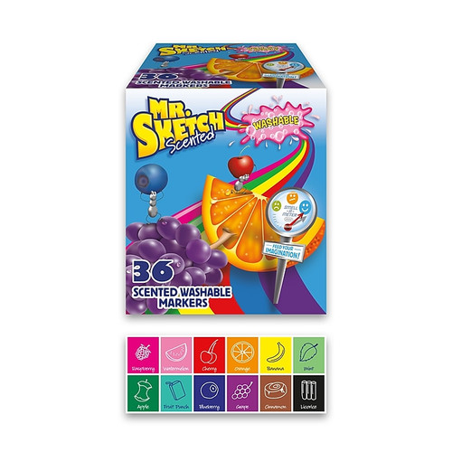 Mr. Sketch Scented Washable Markers, Chisel Tip, Assorted Colors, 36 Count (2003992)