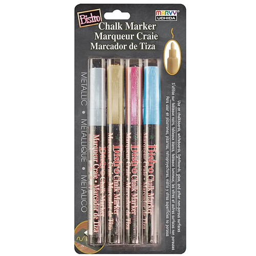 Uchida Bistro Chalk Markers, Fine Tip, Assorted Metallic Colors, 4/Set (UCH4824M)