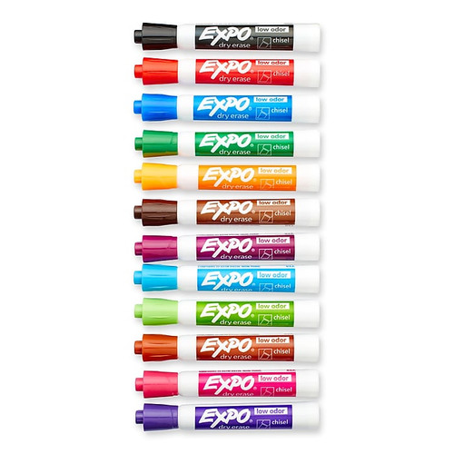Expo Low Odor Marker, Assorted, Chisel Tip, 12/Pack (81043)