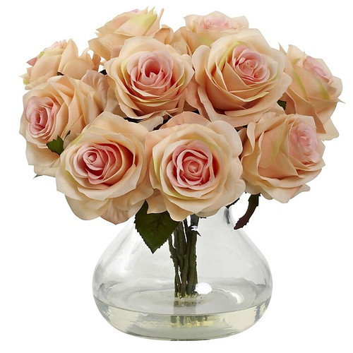 Nearly Natural 1367-PH Rose Arrangement with Vase, Peach (65dd0573e8837636b11a7f0c_ud)