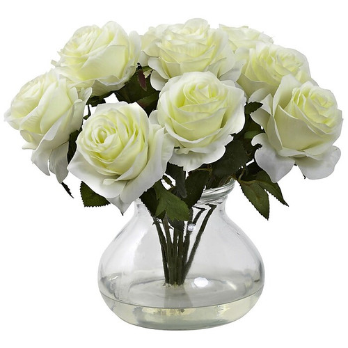 Nearly Natural 1367-WH Rose Arrangement with Vase, White (65dd057fe8837636b11a7f7f_ud)