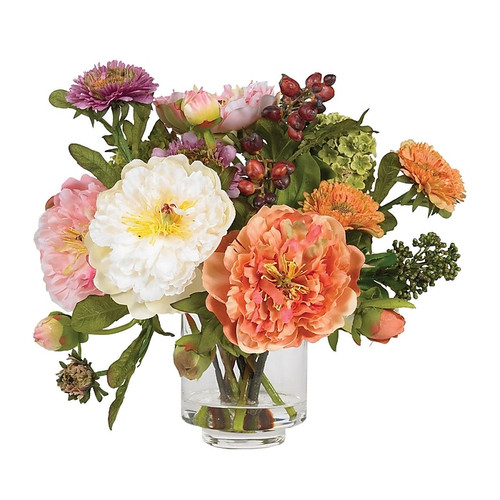 Nearly Natural 4689 Peony Silk Floral Arrangements, Orange (65dd05b9e8837636b11a8168_ud)