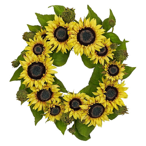 Nearly Natural 4787 22" Sunflower Wreath, Yellow (65dd05d2e8837636b11a821e_ud)