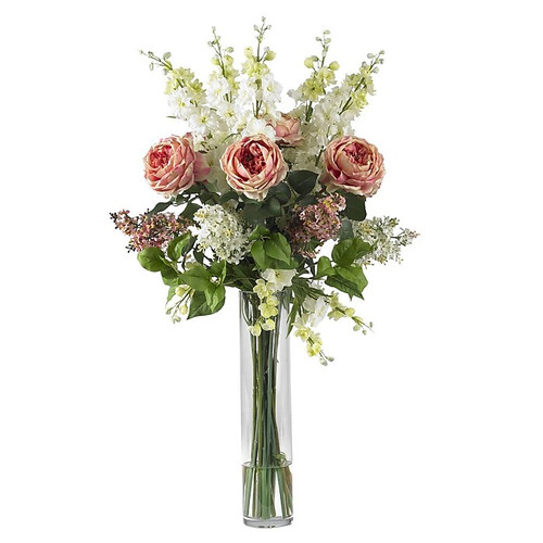 Nearly Natural 1220-PK Rose Delphinium and Lilac Floral Arrangements, Pink (65dd05d3e8837636b11a8237_ud)
