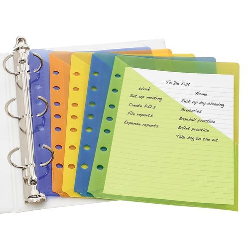 Avery Mini Binder Pockets for 5 1/2" x 8 1/2" Paper, Assorted Colors, 5/Pack (75307_1)