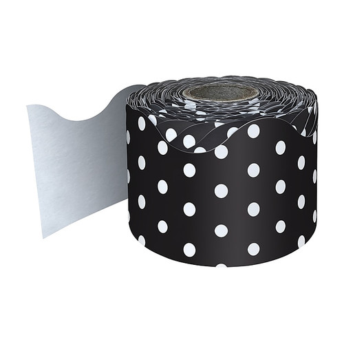 Carson-Dellosa Rolled Scalloped Bulletin Board Borders, Black/White Polka Dots (108474)
