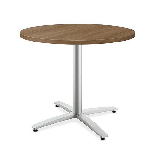 HON Between Round Table, Seated Height X-Base, 36"D, Pinnacle Laminate, Textured Silver Finish (65dd08dae8837636b11aa1b6_ud)