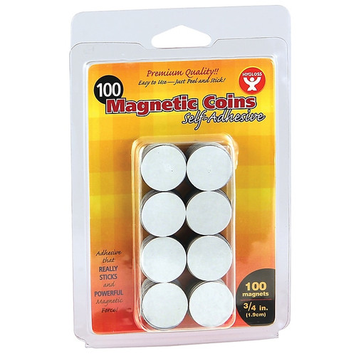 Hygloss Self-Adhesive Magnetic Coins, 3/4", Black, 100 Per Pack, 6 Packs (HYG61400-6)