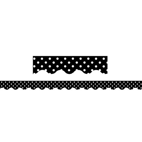 Teacher Created Resources P-12th Grades Scalloped Bulletin Board Border Trim, Black Mini Polka Dots, 9/Bundle (TCR4671)