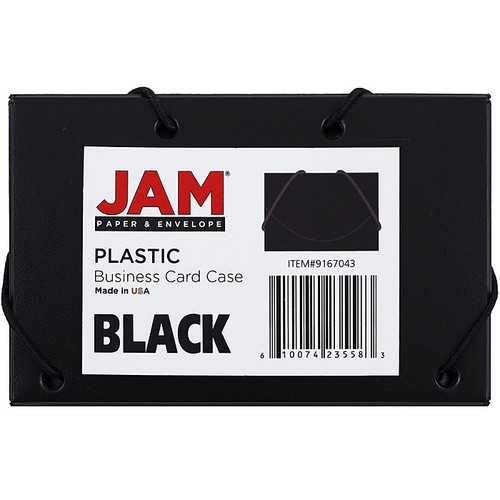 JAM Paper® Plastic Business Card Holder Case with Round Flap, Black Solid, Sold Individually (9167043)