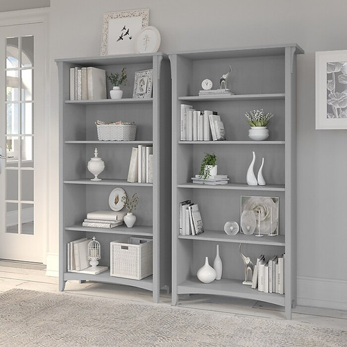 Bush Furniture Salinas 5-Shelf 63"H Tall Bookcase, Cape Cod Gray, 2/Set (SAL036CG)