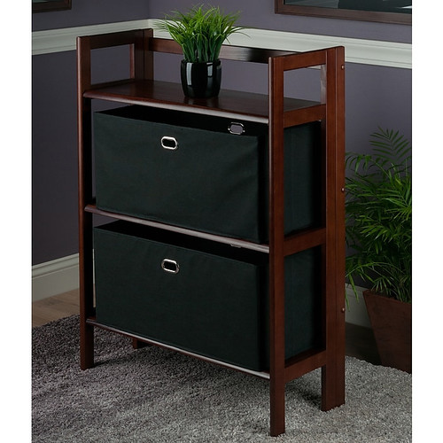 Winsome Torino 3-Pc Folding Bookcase w/ Fabric Baskets, Walnut/Black (94395)