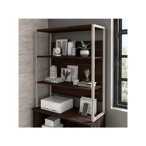 Bush Business Furniture Hybrid 71"H 4-Shelf Etagere Bookcase with Adjustable Shelf, Black Walnut (HYB023BW)