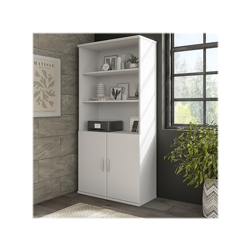 Bush Business Furniture Hybrid 73"H 5-Shelf Bookcase with Doors, White Laminated Wood (HYB024WH)