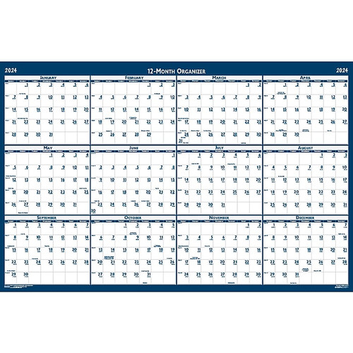 2024 House of Doolittle 24" x 37" Yearly Wet-Erase Wall Calendar, White/Blue (396-24)