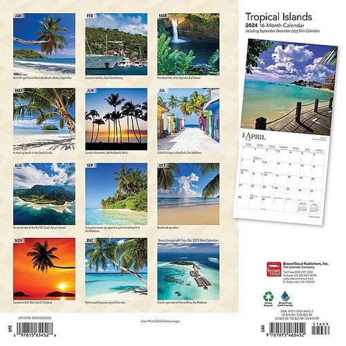 2024 BrownTrout Tropical Islands 12" x 12" Monthly Wall Calendar (9781975465452)