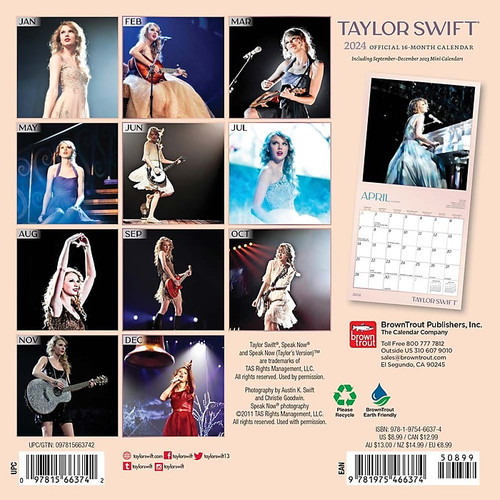 2024 BrownTrout Taylor Swift 7" x 14" Monthly Mini Wall Calendar (9781975466374)