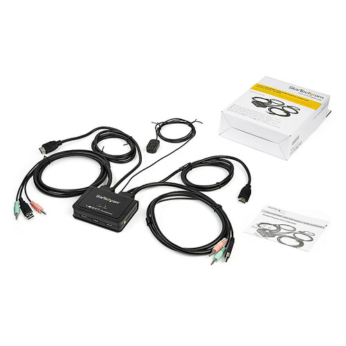 2 Port HDMI KVM Switch - 4K 60Hz - Compact UHD HDMI USB KVM Switch with 4ft Cables & Audio - Bus Powered & Remote Switching (65dd111ee8837636b11ac5c1_ud)