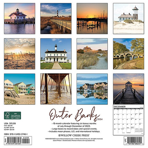 2024 Willow Creek Outer Banks 12" x 12" Monthly Wall Calendar, Multicolor (37461)