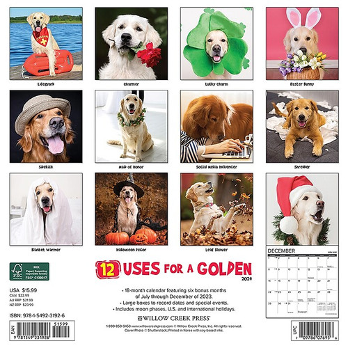 2024 Willow Creek 12 Uses for a Golden 12" x 12" Monthly Wall Calendar, Multicolor (31926)