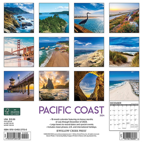 2024 Willow Creek Press Pacific Coast Wall Calendar 12" x 12" (37720)