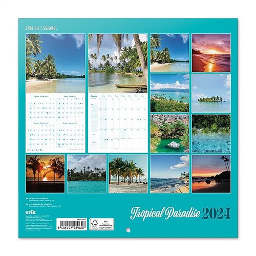 2024 12" x 12" Tropical Paradise Bilingual Wall Calendar (CPUS2407)