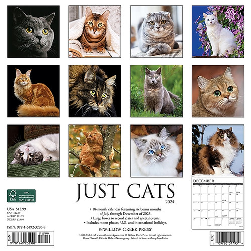 2024 Willow Creek Press Just Cats Wall Calendar 12" x 12" (32909)